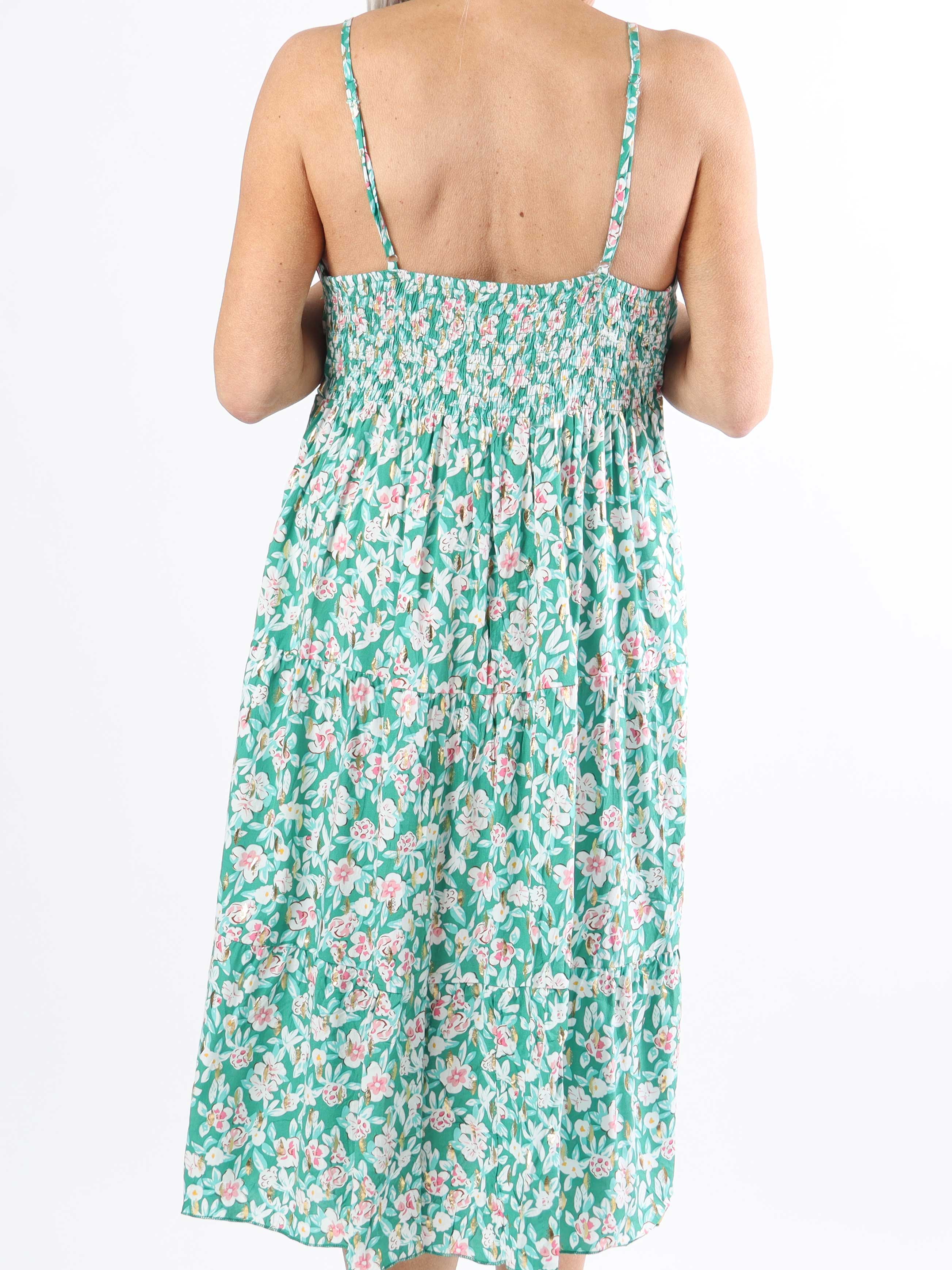 Lucie Small Flower Short - Plus size stropkjole i blomsterprint med v-udskæring